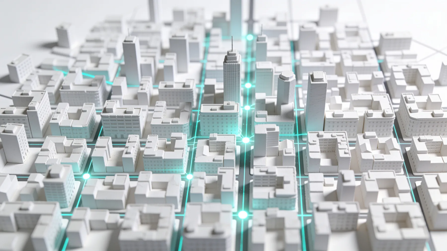 Overhead view of a city model showing jurisdiction-wide vehicle coverage